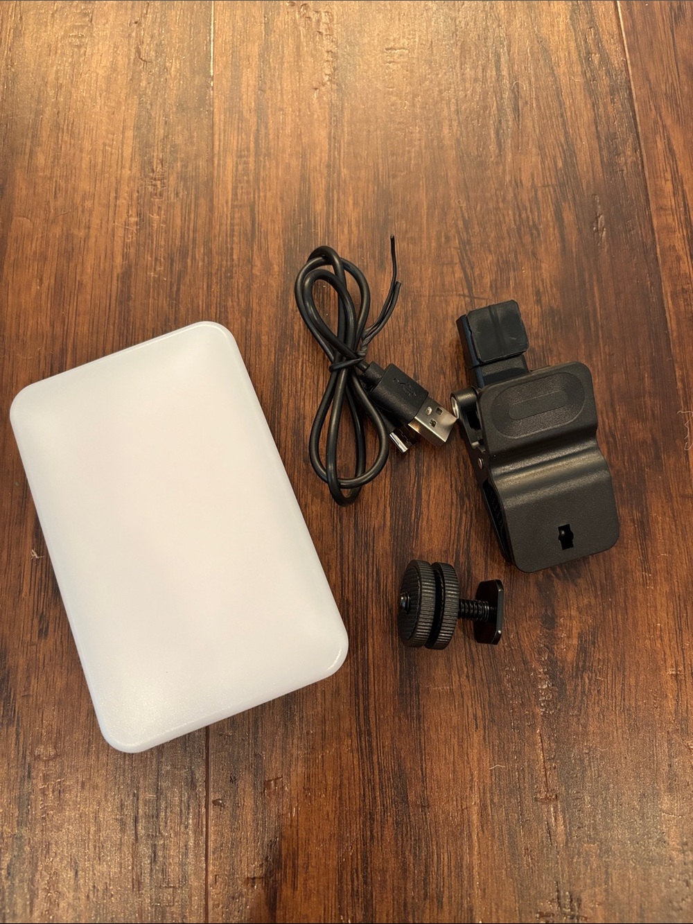 Portable LED Photography Light with Black Mount and USB Cable - White